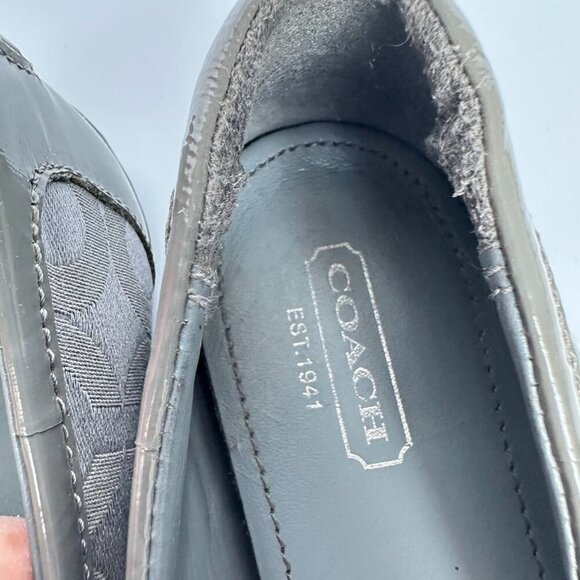 Coach Logo Ballet Flat Size 6 Silver Grey Vintage Y2K 2000s Patent Leather - Picture 4 of 9